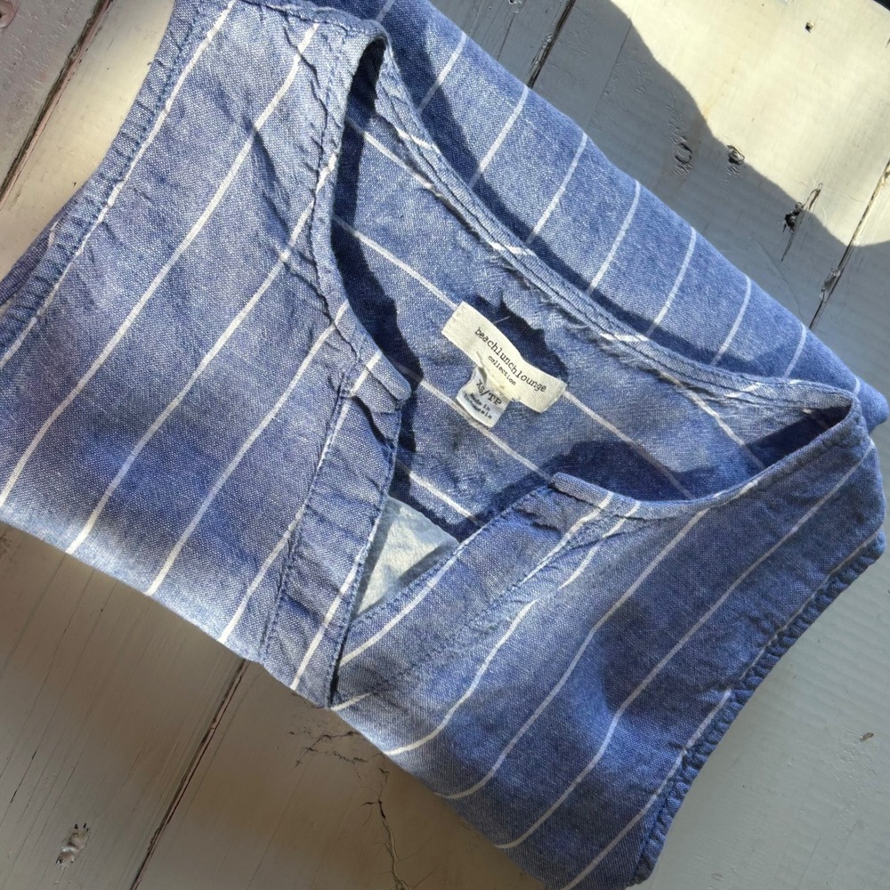 Beach Lunch‎ Lounge Blue White Stripe Sleeveless V Neck Dress XS TP Linen Blend
